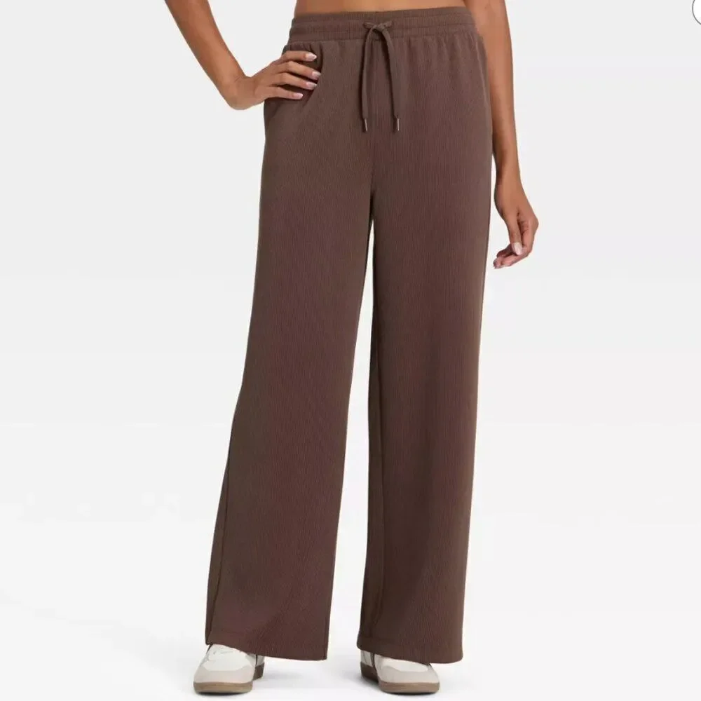 All In Motion Wide Leg Pant Waffle Knit Lounge Pant Cocoa Brown Medium